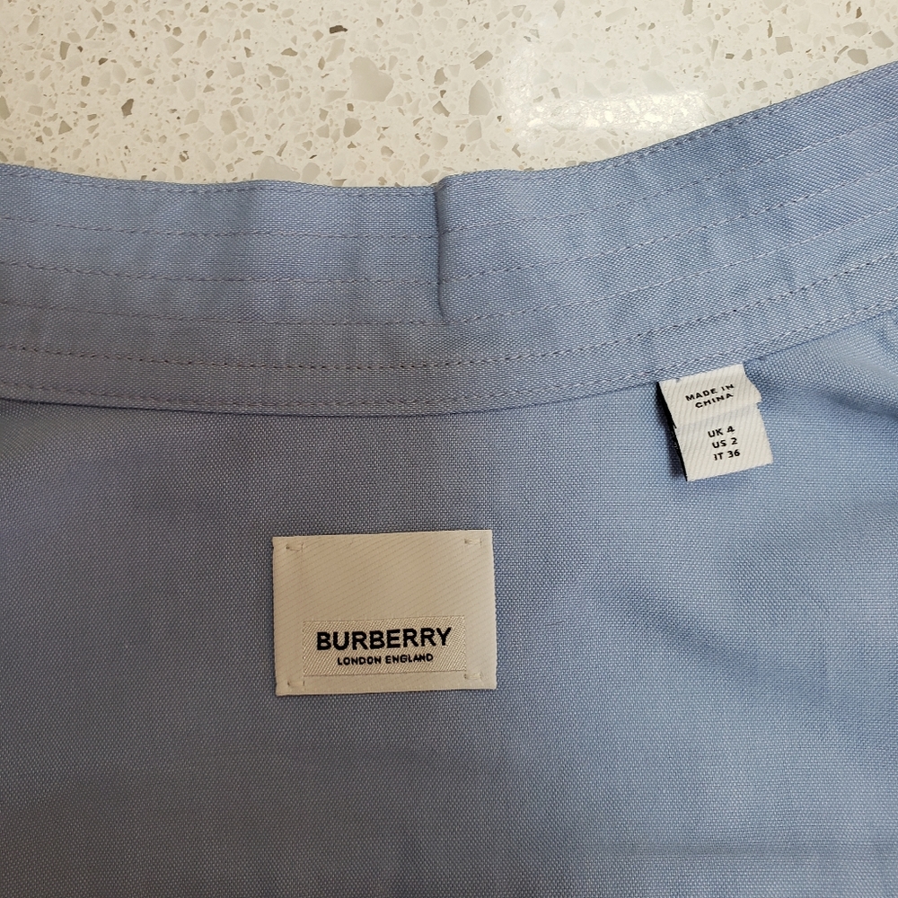Burberry Band Collar Tie-Neck Shirt - 100% Cotton - Picture 7 of 11